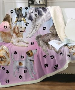 Lovely Dog Party Printed Sherpa Fleece Blanket for Home Bedroom Couch Sofa Bed Soft Cozy Fuzzy Gifts for Women Adults 130X150cm