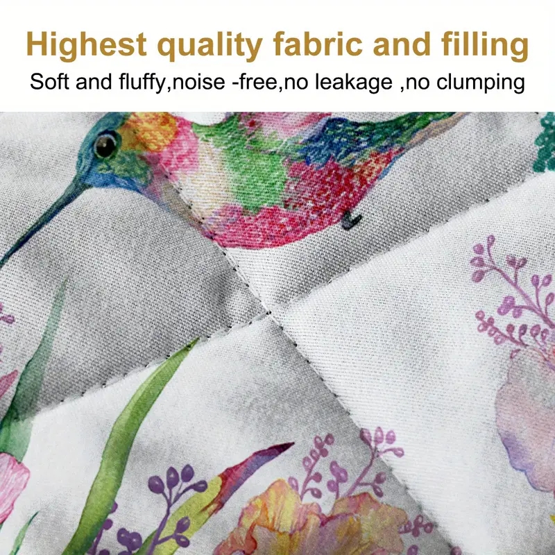 3pcs vibrant floral hummingbird bedding set hypoallergenic ultra soft microfiber duvet cover 2 pillowcases in green fade resistant with quilted stitching for a cozy nature inspired bed accessories details 2